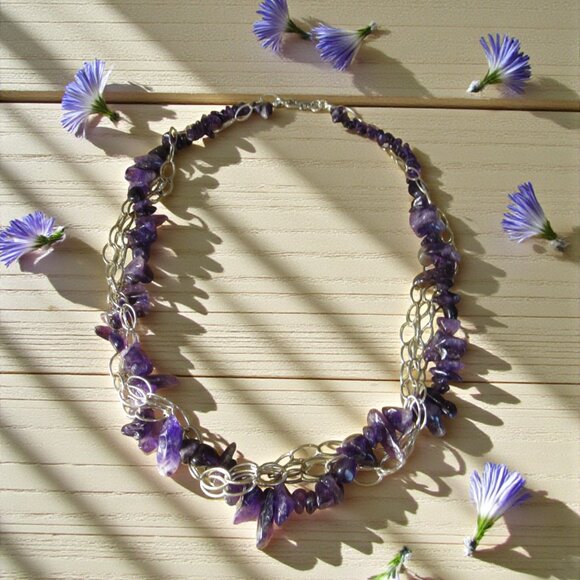 Artisan Amethyst Necklace, Sterling Silver Handcrafted Chain - Picture 7 of 8